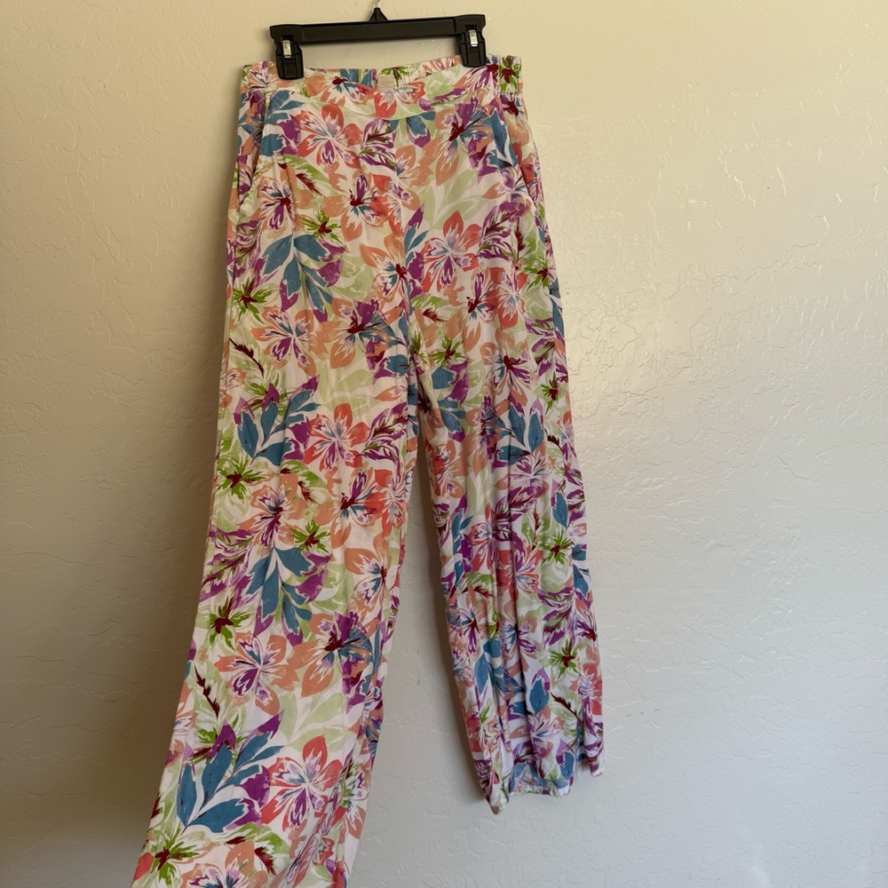 Roxy Light Floral Pants 100%Vicose Flowy Spring Lightweight